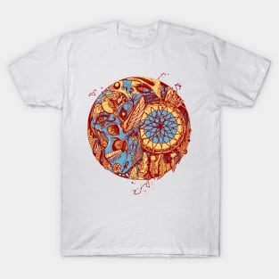 Pastel Cream Skull and Dreamcatcher Circle T-Shirt